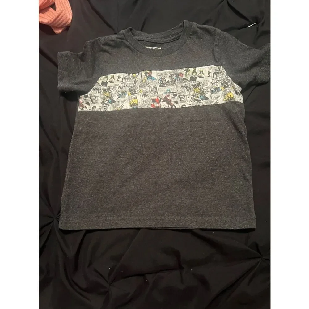 Marvel Dark Gray Short Sleeve Tee with Comic Chest Stripe